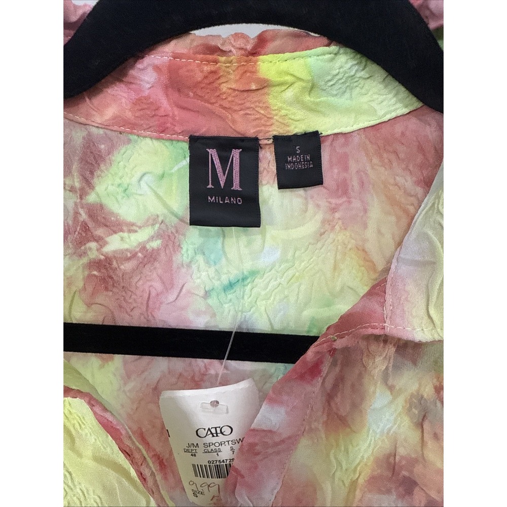 VTG Y2K Milano Crinkle Top Womens S Floral Print 3/4 Sleeve Shirt NWT - Picture 5 of 8